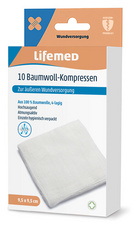 Image Lifemed Baumwoll-Kompressen, 95 x 95 mm, weiß