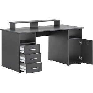 Image MÖBELPARTNER Niels light Schreibtisch anthrazit rechteckig Wangen-Gestell grau 150,0 x 70,0 cm