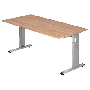 Image HAMMERBACHER OS 16 höhenverstellbarer Schreibtisch nussbaum rechteckig C-Fuß-Gestell silber 160,0 x 80,0 cm