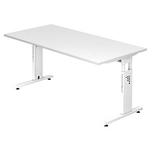 Image HAMMERBACHER OS 16 höhenverstellbarer Schreibtisch weiß rechteckig C-Fuß-Gestell weiß 160,0 x 80,0 cm