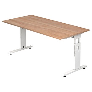Image HAMMERBACHER OS 16 höhenverstellbarer Schreibtisch nussbaum rechteckig C-Fuß-Gestell weiß 160,0 x 80,0 cm