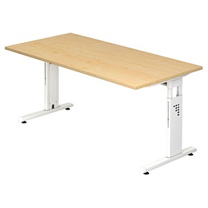 Image HAMMERBACHER OS 16 höhenverstellbarer Schreibtisch ahorn rechteckig C-Fuß-Gestell weiß 160,0 x 80,0 cm
