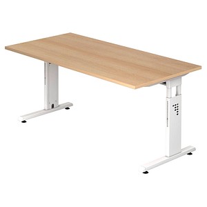 Image HAMMERBACHER OS 16 höhenverstellbarer Schreibtisch eiche rechteckig C-Fuß-Gestell weiß 160,0 x 80,0 cm