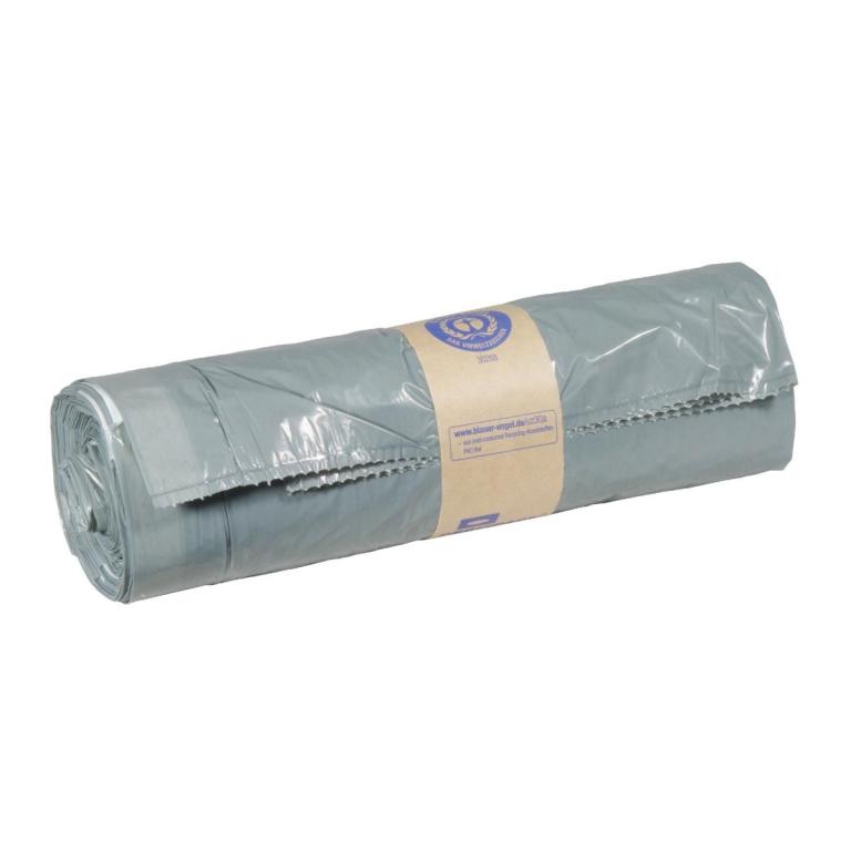 Image Müllbeutel 60 Liter, 30 µ, Typ 60, LDPE - Regenerat grau, 640 x 710 + 50 mm | 25 Stück/Rolle mit Zugband, Polyethylen, Zertifizierung Blauer Engel
