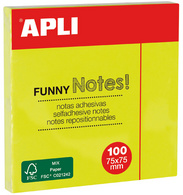 Image APLI Haftnotizen "FUNNY Notes!", 75 x 75 mm, neongelb