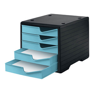 Image styro Schubladenbox styroswingbox  aqua DIN A4 mit 5 Schubladen