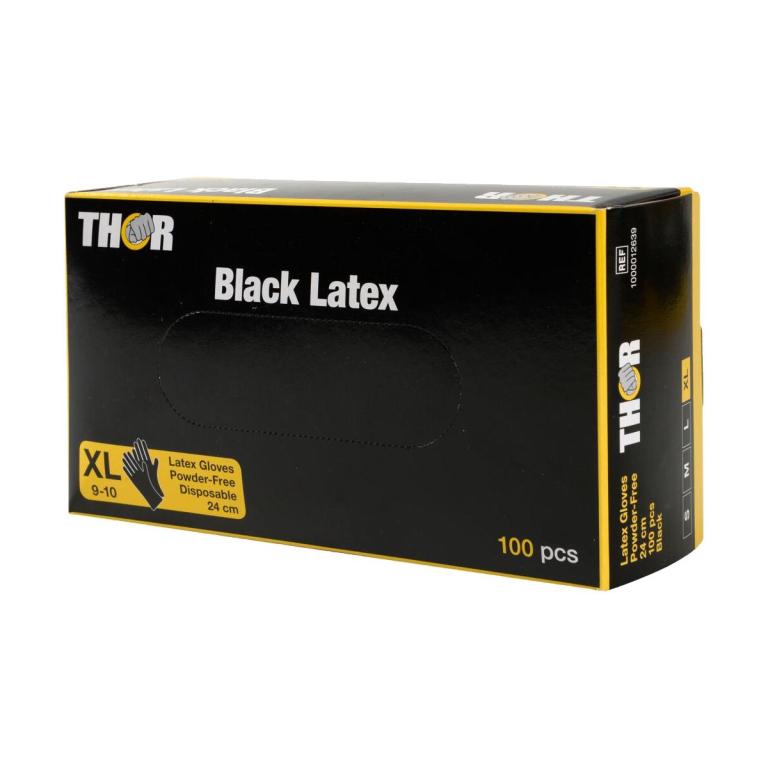 Image Einweghandschuhe Latex, puderfrei, "THOR Black Latex", schwarz | Größe XL AQL 1,5, puderfrei, CE- Kennzeichen, PSA-Kat. III