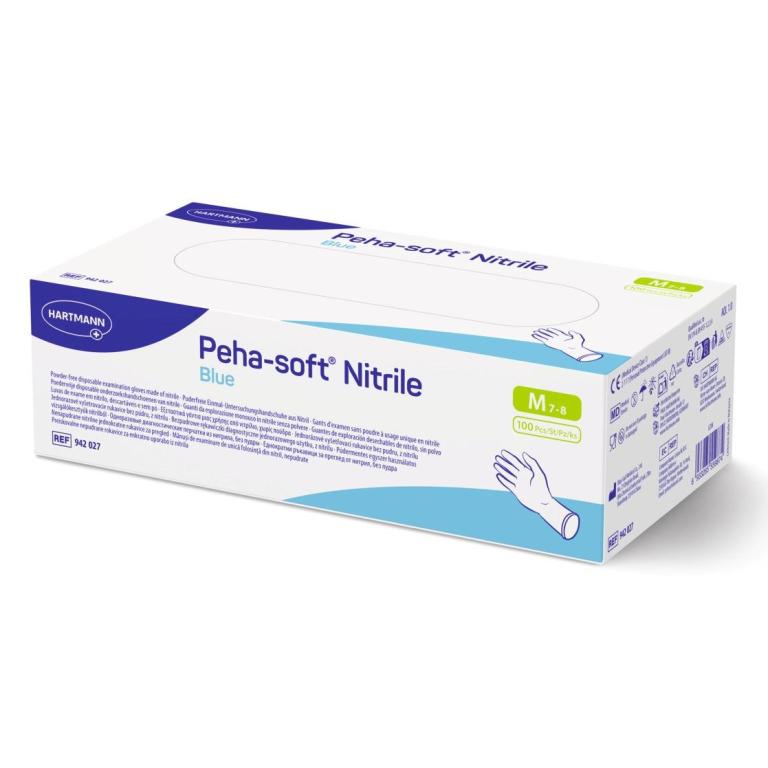 Image Einweghandschuhe Nitril puderfrei, blau, "Peha-soft® Nitrile blue" | 100 Stück/Box | Größe M latexfreier Schutz- und Untersuchungshandschuh, AQL 1.0, EN 455, EN 374