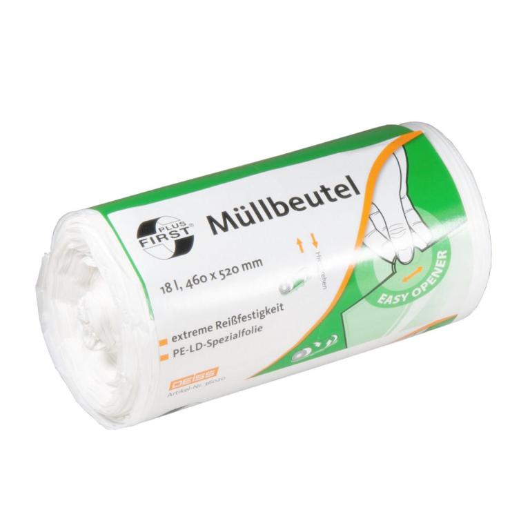 Image Müllbeutel  18 Liter, 12 µ, LDPE weiß, 460 x 520 mm | 50 Stück/Rolle 1 A Material LDPE, Sternnaht, First Plus