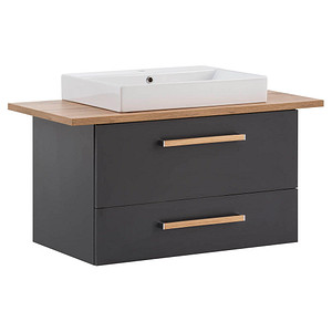 Image MÖBELPARTNER Waschbecken mit Unterschrank Duo anthrazit, eiche landhaus 102,2 x 50,0 x 61,5 cm