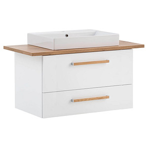 Image MÖBELPARTNER Waschbecken mit Unterschrank Duo kreideweiß, eiche landhaus 102,2 x 50,0 x 61,5 cm