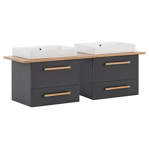 Image MÖBELPARTNER Waschbecken mit Unterschrank Duo anthrazit, eiche landhaus 165,2 x 50,0 x 61,5 cm