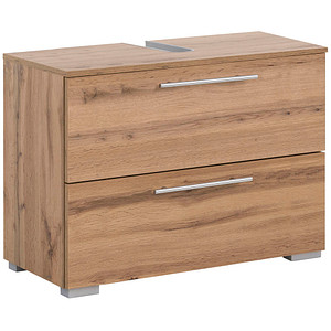 Image MÖBELPARTNER Waschbeckenunterschrank Carlos eiche landhaus 80,2 x 35,0 x 59,1 cm