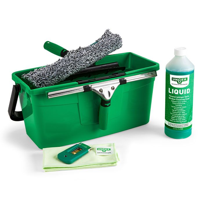 Image ErgoTec® Profi Fensterreinigungs-Set | AK015 6 in 1: Einwasche, Wischer, Eimer, Reiniger, Schaber, Mikrofasertuch