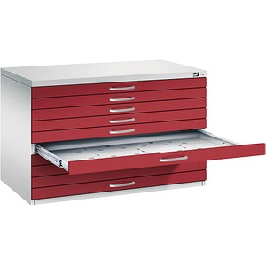 Image CP 7100 Planschrank lichtgrau, rubinrot 10 Schubladen 110,0 x 76,5 x 76,0 cm