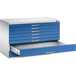 Image CP 7100 Planschrank lichtgrau, enzianblau 8 Schubladen 110,0 x 76,5 x 76,0 cm