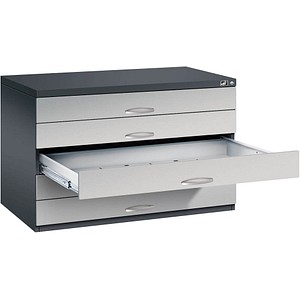 Image CP 7100 Planschrank schwarzgrau, weißaluminium 5 Schubladen 110,0 x 76,5 x 76,0 cm