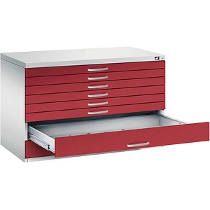 Image CP 7100 Planschrank lichtgrau, rubinrot 8 Schubladen 110,0 x 76,5 x 76,0 cm