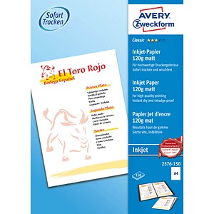 Image ZWECKFORM AVERY CLASSIC INKJET PAPIER MATT A4 120G 150 B Classic Inkjet Papier 