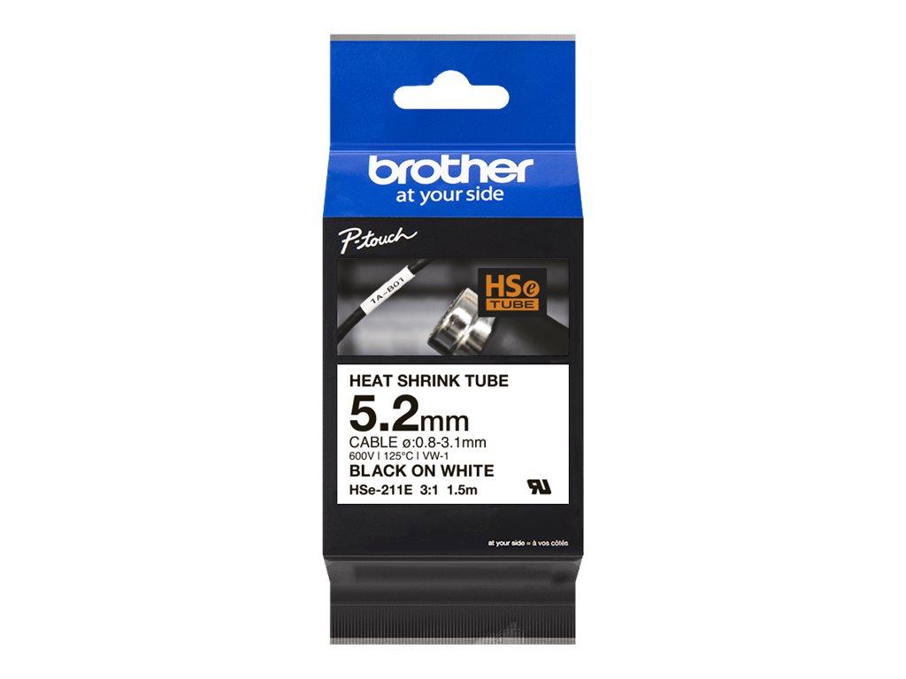 Image brother Schrumpfschlauch HSe-211E HSE211E, 5,2 mm schwarz auf weiß