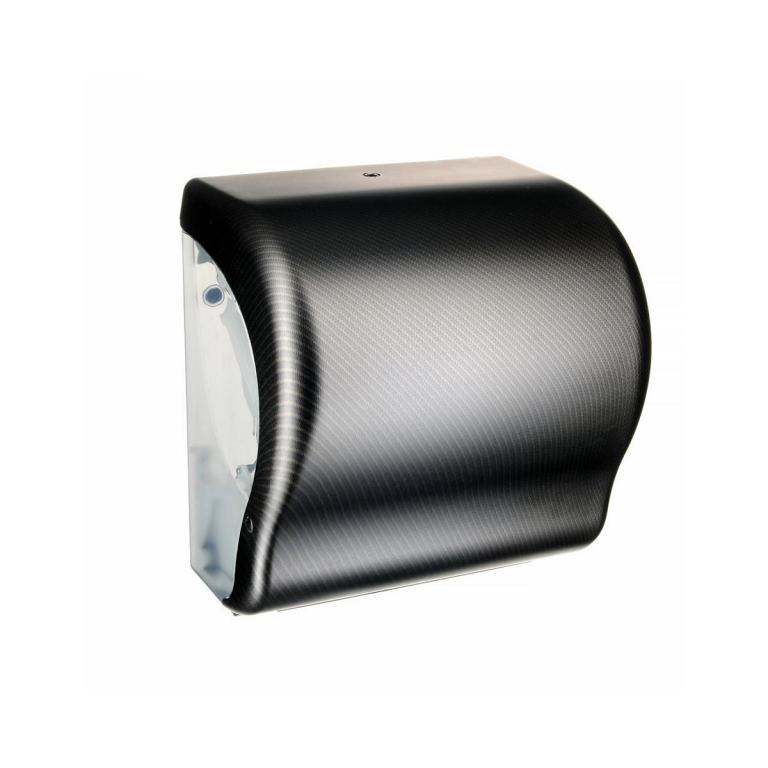 Image Rollenhandtuchspender "LUX CUT" manueller Papiertransport | carbon matt/transparent mit Autocutsystem (ohne Restrollenfunktion), abschließbarfür Papier-Rollenhandtücher Artikel ||10050||