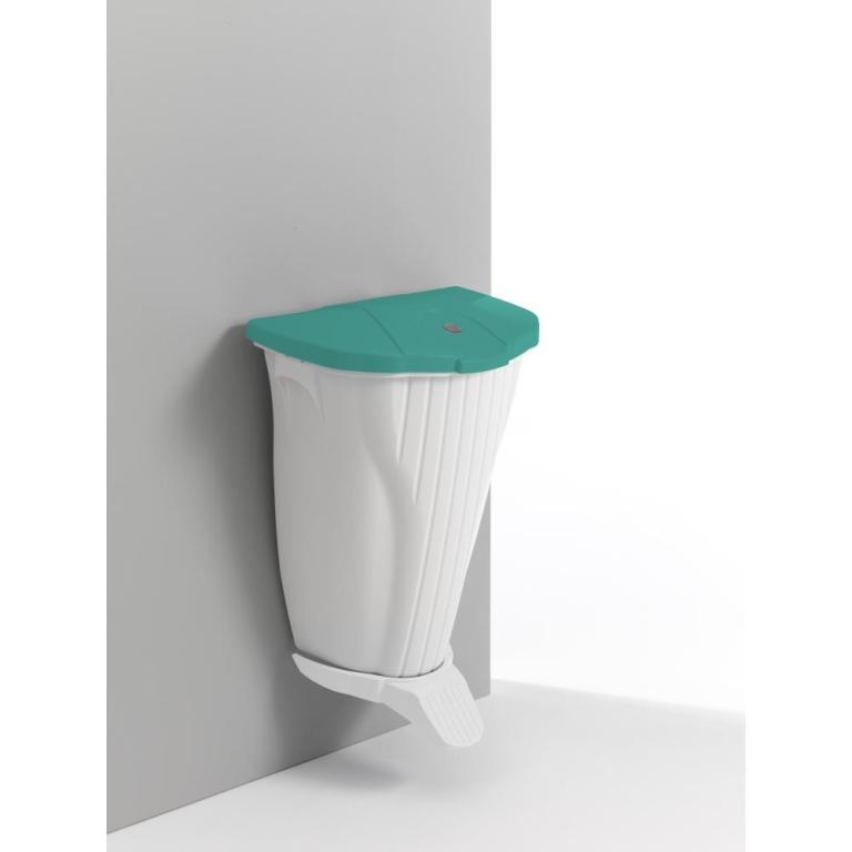 Image Wall-UP 50 Liter Wandabfalleimer weiß, mit weißem Pedal | mit grünem Deckel 