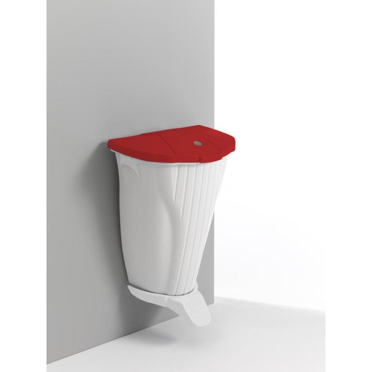 Image Wall-UP 50 Liter Wandabfalleimer weiß, mit weißem Pedal | mit rotem Deckel 