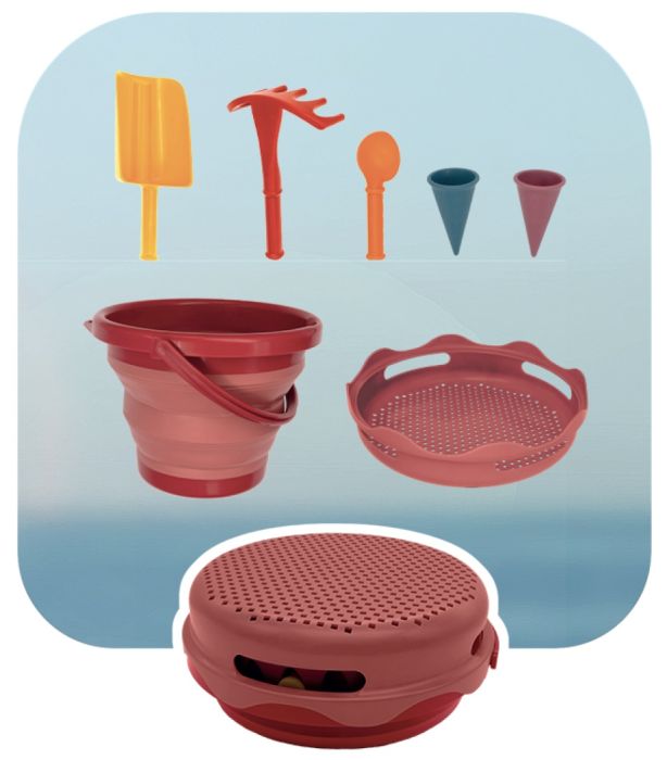 Image SCHILDKRÖT 7in1 Sand-Spielzeug Falteimer Set, rot