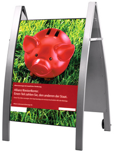 Image KERKMANN Plakatständer Boston, DIN A1, alusilber, fahrbar aus Stahl, wetterfest