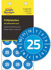 Image AVERY Zweckform Prüfplaketten, 2025, NoPeel, blau, 30 mm