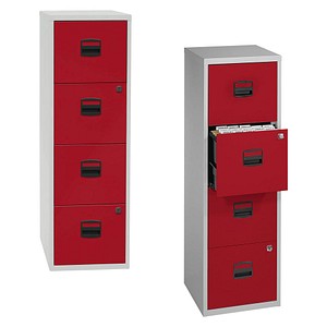 Image BISLEY Home PFA 4 Hängeregistraturschrank lichtgrau, kardinalrot mit 4 Schubladen 41,3 x 40,0 x 132,1 cm