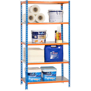 Image Simon Rack Schwerlastregal KIT SIMONCLICK PLUS 5/500 457100024201055 orange, blau, verzinkt 100,0 x 50,0 x 200,0 cm