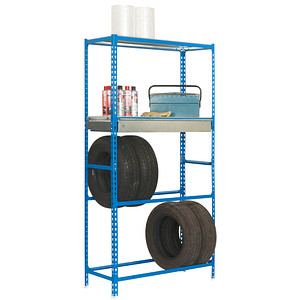 Image Simon Rack Werkbank KIT SIMONGARAGE BOX PLUS 4/400 blau, verzinkt 1 Schublade 100,0 x 40,0 x 200,0 cm