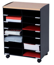 Image PAPERFLOW Rollwagen, 14 Fächer, schwarz / buche