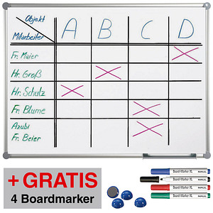 Image AKTION: MAUL Whiteboard 2000 MAULpro 120,0 x 90,0 cm weiß spezialbeschichteter Stahl + GRATIS 4 Boardmarker farbsortiert und 4 Kugelmagnete blau