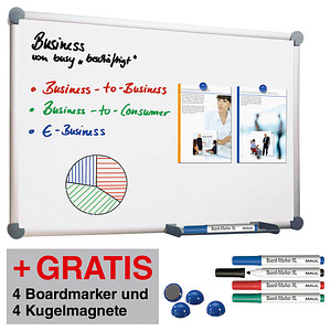 Image AKTION: MAUL Whiteboard 2000 MAULpro 120,0 x 90,0 cm weiß emaillierter Stahl + GRATIS 4 Boardmarker farbsortiert und 4 Kugelmagnete blau