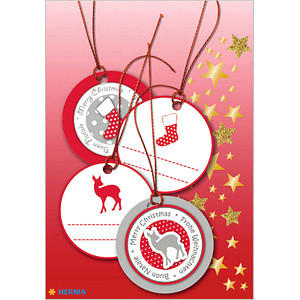 Image HERMA Weihnachts-Geschenkanhänger 3D, rund, rot/silber