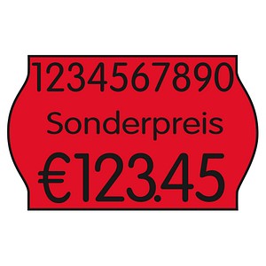 Image METO Preisetiketten leuchtrot permanent 26,0 x 16,0 mm, 18 Rollen