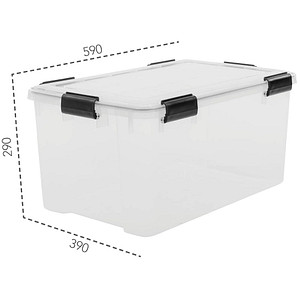 Image IRIS Ohyama Water Proof Aufbewahrungsbox 50,0 l transparent, schwarz 39,0 x 59,0 x 29,0 cm