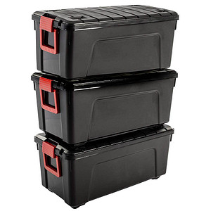 Image 3 IRIS Ohyama Multi Aufbewahrungsboxen 3x 75,0 l schwarz, rot 39,5 x 78,0 x 56,0 cm