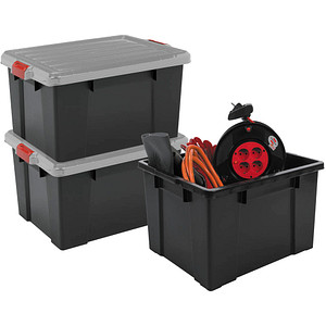Image 3 IRIS Ohyama DIY SK-210 Aufbewahrungsboxen 3x 21,0 l schwarz, grau, rot 29,7 x 46,0 x 40,0 cm