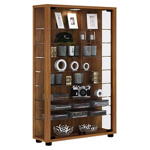 Image VCM my home Lumo Mini Vitrine nussbaum 8 Fachböden mit Beleuchtung