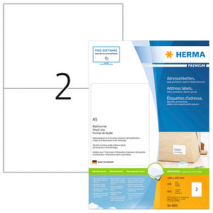 Image HERMA Universal-Etiketten PREMIUM, 148,5 x 105 mm, weiß ohne Rand, selbstkleben