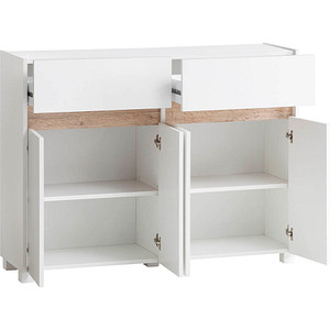 Image MÖBELPARTNER Kommode Cosmo 701777 weiß, eiche 2 Fachböden 112,2 x 33,0 x 84,8 cm