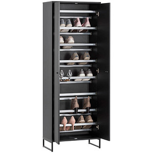 Image MÖBELPARTNER Janne Schuhschrank schwarz keine Fachböden 60,2 x 33,1 x 169,7 cm