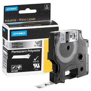 Image DYMO Schriftband RHINO  18485, 9 mm schwarz auf silber