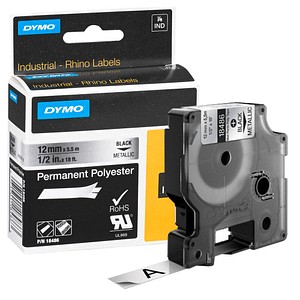 Image DYMO Schriftband RHINO  18486, 12 mm schwarz auf silber