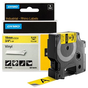 Image DYMO Schriftband RHINO  18433, 19 mm schwarz auf gelb