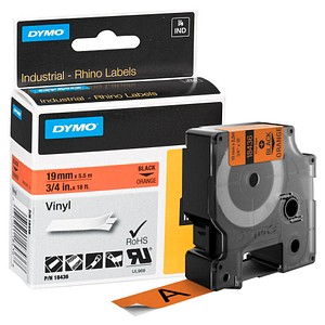 Image DYMO Schriftband RHINO  18436, 19 mm schwarz auf orange