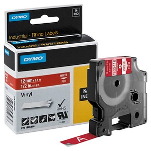 Image DYMO Schriftband RHINO  1805416, 12 mm weiß auf rot